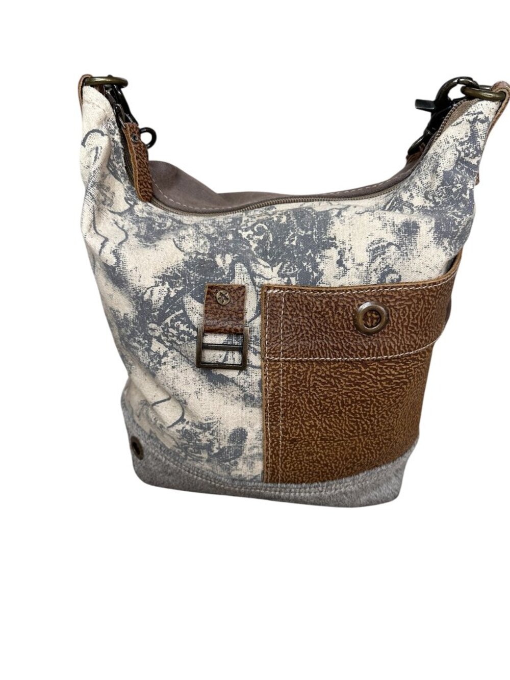 Myra Western Boho Hair-On-Hide Canvas Shoulder Bag